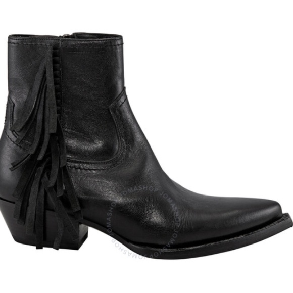 Saint Laurent Leather Fringed Ankle Boots Size 36.5 - Picture 1 of 12